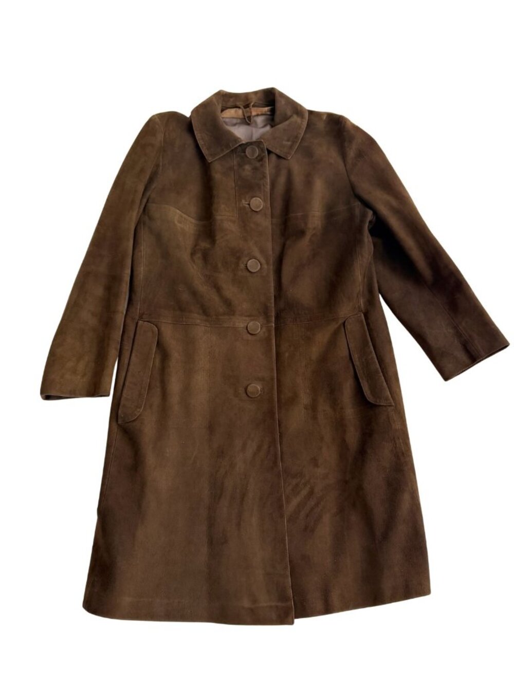 Vintage 70s Chocolate Brown Genuine Suede Longline Car Coat
